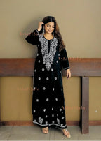 Chikankari Cotton Straight Kurta Set For Women (Black)