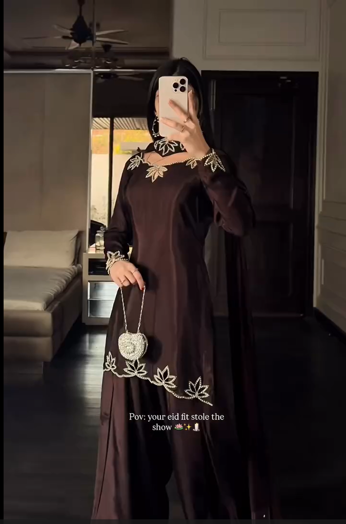 Coffee Brown Embroidered Kurta Palazzo Set with Dupatta